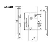 Serrure à larder 4G droite axe 50mm fouillot équerre finition noir bout rond - - 000210-02-1X