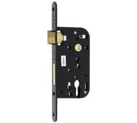 Serrure à larder MULTIBAT à profil européen axe 50 mm finition noir à bout rond sans gâche réversible JPM 210000-02-1J