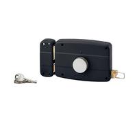 THIRARD - Serrure en Applique à Bouton pour Porte de Garage à Battant - Gauche - 140 x 90 mm - Axe 70 mm - Noir - 3 Clés - Coffre et Gâche Acier Embouti - Cylindre de Sûreté