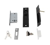 Serrure à mortaise pour porte coulissante avec 2 clés, loquet à poignée encastrée invisible pour portes à galandage, serrure intérieure pour porte coulissante en alliage de zinc (Noire)