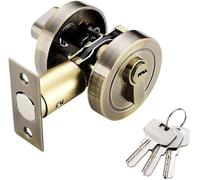 Serrure à pêne dormant rond, serrure de porte intérieure ronde en acier inoxydable avec clé, pêne dormant à cylindre unique, serrure de porte moderne invisible pour porte d'entrée (bronze)