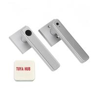 Serrure À Poignée Intelligente 4-en-1 À Empreinte Digitale/clavier/clé/application De Déverrouillage Biométrique Pour Chambre À Coucher, Bureau Et Hôtel Compatible Tuya Hub(Tuya lock Silver HUB)
