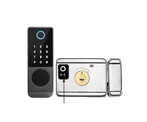 Serrure Connectée, Pas de câblage étanche Tuya serrure de porte intelligente Double face empreinte digitale serrure de jante carte à puce Code numérique serrure électronique extérieure ,Smart Lock fac