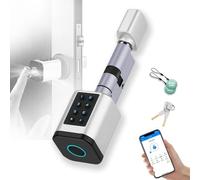 Serrure Connectée, Serrure à Empreinte Digitale avec 2 Carte RFID, Biometrique, APP, Password, Verrouillage Automatique, Indicateur de Batterie Installation Facile pour des portes de 70-90 mm