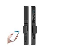 Serrure connectée, Serrure de porte intelligente en aluminium étanche, double crochet, mortaise, empreinte digitale, mot passe, coulissante électronique(Zwart,Square handle)