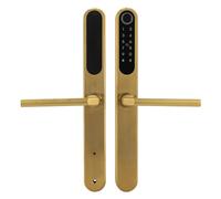 Serrure de porte avec empreintes digitales, poignée de porte Smart Home avec empreinte digitale, carte et code PIN, Bluetooth, clé mécanique gérable avec application (doré)