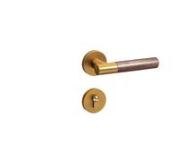 Serrure de porte chinoise moderne, poignée de porte en bois massif, serrure magnétique silencieuse en noyer for chambre à coucher intérieure(Yellow bronze mechanical 35-50mm)