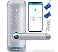 Serrure de porte intelligente à clavier avec poignée : Kucacci Serrure intelligente d'entrée sans clé pour porte d'entrée - Code électronique pour porte extérieure - Serrure à pêne dormant à bouton de