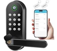 Serrure de porte intelligente à empreintes digitales avec poignée et clavier - Entrée sans clé Bluetooth pour porte d'entrée, maison, enfants, invités, Airbnb et location, application + accès au code