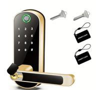 Serrure de porte intelligente à empreintes digitales, télécommande sans clé, wi-fi, écran tactile numérique, NFC, étanche IP67, avec 2 cartes IC(Gold)