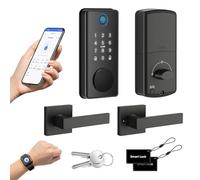 Serrure de Porte Intelligente avec 2 Poignées à Levier, Serrure de Porte Intelligente à Empreinte Digitale, Sans ontrôle par APP, Clavier Tactile, Compatible Apple Watch. Ouverture en 1 Touche