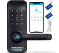 Kucacci Serrure de porte intelligente avec poignée : serrure de porte d'entrée sans clé - Serrure de porte à clavier à empreintes digitales - Serrure de porte numérique - Serrure intelligente WiFi