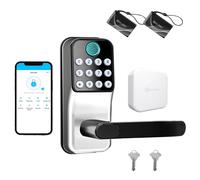 Serrure de porte intelligente avec poignée : serrure de porte d'entrée sans clé avec passerelle - Serrure de porte intelligente à clavier WiFi -