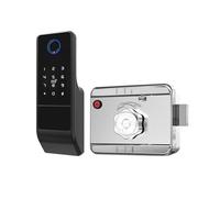 Serrure de porte intelligente, Serrure de porte intelligente étanche à empreintes digitales, verrou de porte d'extérieur, Bluetooth, mot de passe, pêne dormant + clé mécanique(A)