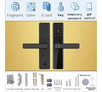 Serrure de porte intelligente TUYA - Empreinte digitale, mot de passe, carte, application, mot de passe temporaire, mode toujours ouvert, anti-espionnage, silencieux, alimentation d'urgence Type-C, pr