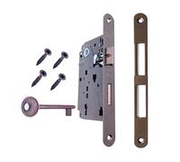Serrure de porte intérieure AGB série CENTRO. Entrée 50, entraxe 90. (Face 22x196, PÊNE DEMI-TOUR PÊNE DORMANT CLÉ, BRONZÉ)