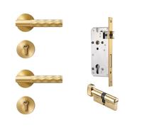 Serrure de porte intérieure en laiton martelé, double levier en bois, écusson à clé, 1 pièce(BK-SB)