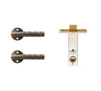 Serrure de porte intérieure en laiton martelé, double levier en bois, écusson à clé, 1 pièce(PRIVACY-AB)
