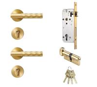 Serrure de porte intérieure en laiton martelé, double levier en bois, écusson à clé, 1 pièce(SB)