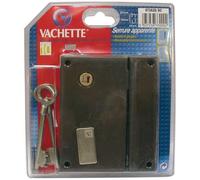Vachette Serrure en Applique Verticale à fouillot Droite, Porte d'Entrée, Porte intérieure - 67286/SC D - Sûreté à Gorge, Axe à 44 mm, Utilisation avec poignée carré de 7 mm, 2 Clés fournies, Marron