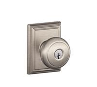 Serrure d'entr e cl bouton Andover avec garniture Addison SCHLAGE F51A et 619 ADD, nickel satin