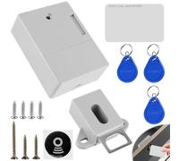 Serrure électronique RFID avec batterie, serrure de tiroir intelligente, avec 2 porte-clés et 2 cartes RFID, tiroir et armoire en bois, serrures cachées pour armoire à double porte (blanc)