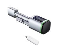 Serrure Electronique, TUYA Smart Home Security Serrure De Porte DIY Noyau De Cylindre Électronique Gouvernante APP Clé IC Carte Déverrouillage D'empreintes Digitales(Silver with BLE Hub,A35 B35)