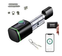 Serrure Empreinte Digitale Connectée,Cylindre Biotechnologique,Ip65,Avec Deux Cartes,Deux Jeux De Clés,Avec Bluetooth,Convient Aux Portes De 35 à 60 Mm(Noir)