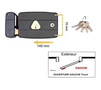 Serrure en applique 140 x 70 mm monopoint horizontale à fouillot C50mm côté gauche Klose Besser