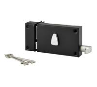 THIRARD - Serrure Horizontale en Applique 6 Gorges à Tirage pour Entrée - Gauche - Axe 64 mm - Carré 7 mm - 140x88 mm - Noir - 2 Clés - Coffre et Gâche Acier Cambré - Mécanisme à 6 Gorges