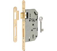 Serrure Encastrable Monomax Nf À Clé - Porte De Chambre - Axe 50 Mm - Bouts Ronds - Têtière Laitonnée - Coffre Acier Embouti - Mécanisme À 2 Tours - 1 Clé - Jaune/Doré