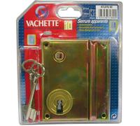 Serrure grille verticale VACHETTE - 2 clés - droite - Coffre en acier zingué jaune - Anticorrosion