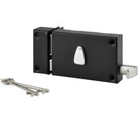 Serrure Horizontale En Applique 6 Gorges À Tirage Pour Entrée - Gauche - Axe 64 Mm - Carré 7 Mm - 140X88 Mm - Noir - 2 Clés - Coffre Et Gâche Acier Cambré - Mécanisme À 6 Gorges