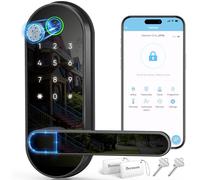Serrure intelligente numérique à empreinte digitale sans clé : serrure de porte électronique avec code passe, bouton de porte électrique, poignée de porte biométrique (noir)