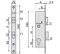 Serrure à larder à cylindre - axe 31 mm - largeur 46 mm - Série 7 MÉTALUX