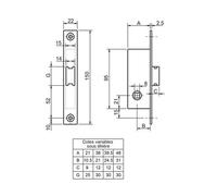 Serrure monopoint à larder profil étroit pêne demi-tour seul petit coffre Série 20 largeur 21mm droite - - F120211000