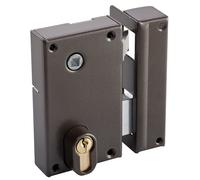 Serrure monopoint en applique verticale à fouillot en acier verni marron, ouverture à droite