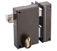 Serrure monopoint en applique verticale à tirage en acier verni marron, ouverture à droite