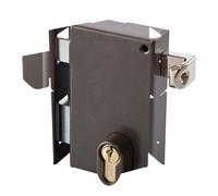 Serrure monopoint en applique verticale à tirage en acier verni marron, ouverture à gauche