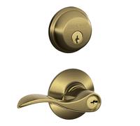 Serrure p ne dormant cylindre simple Schlage FB50 V Acc 609 et levier d'entr e cl , laiton antique