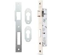 Serrure portail battant - Axe à 35mm - Entraxe 85mm - Chromée + gâche G