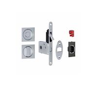 Serrure porte coulissante à crochet - Axe 50mm - Rosaces carrées condamnation + gache à condamnation