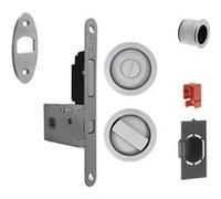 Serrure porte coulissante à crochet - Axe 50mm - Rosaces rondes condamnation + tire-doigts + gache à condamnation G