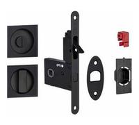 Serrure porte coulissante à crochet - Noir Mat - Axe 50mm - Rosaces carrées condamnation + gache à condamnation Noir G
