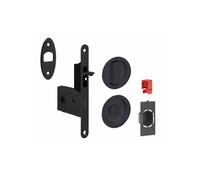 Serrure porte coulissante à crochet - Noir Mat - Axe 50mm - Rosaces rondes condamnation + gache à condamnation