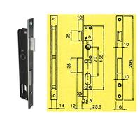Serrure pour montants, 'Série 92' pour portes en aluminium. Avec trou cylindre ovale, 1 point de fermeture. Sans Cylindre et contropiastra. entraxe 70 mm. Avec verrou.