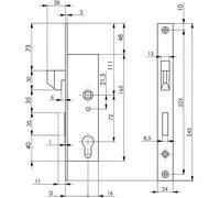 Serrure pour porte coulissante à cadre tubulaire 8331 PZW 35mm AMF