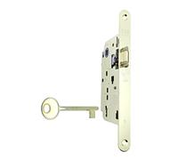 Serrure pour porte d'intérieur AGB Série CENTRO. Entrant 50, entraxe 90. (Face 18x196, SCROCCO CHIAVE, LAITON Poli)