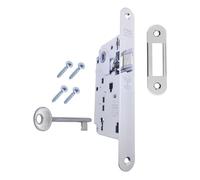 Serrure pour porte d'intérieur AGB Série CENTRO. Entrant 50, entraxe 90. (Face 22x196, Pêne dormant, nickelé brillant)