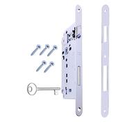 Serrure pour Porte Intérieure encastrée AGB série PATENT GRANDE. Entrant de 50 mm, intercentre de 90 mm. (Face 18x238 mm, SCROCCO - CATENACCIO - CLÉ, NICHELÉ Brillant)